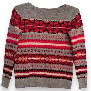 LOFT Size Small Pink Gray & Purple Geometric Boatneck Wool Blend Sweater
